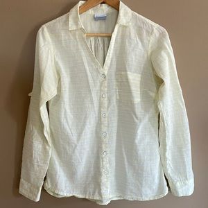 Columbia Yellow/Blue Striped 100% cotton blouse. Size S